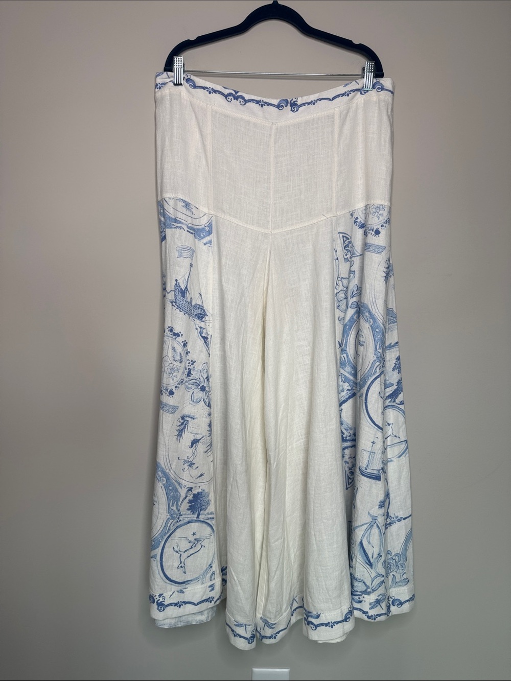 Free People Delft Dreams Wide Leg Blue Toil Festival Vacation Flowy Boho XL